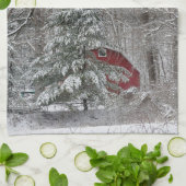 Snowy Red Barn Theedoek (Gevouwen)