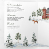 Snowy Red Barn Winter Kerstmis QR Code Weddenschap Drieluik Uitnodiging (Binnenzijde eerst)