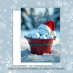 Snowy Red Christmas Golf Ball Bucket Feestdagenkaart