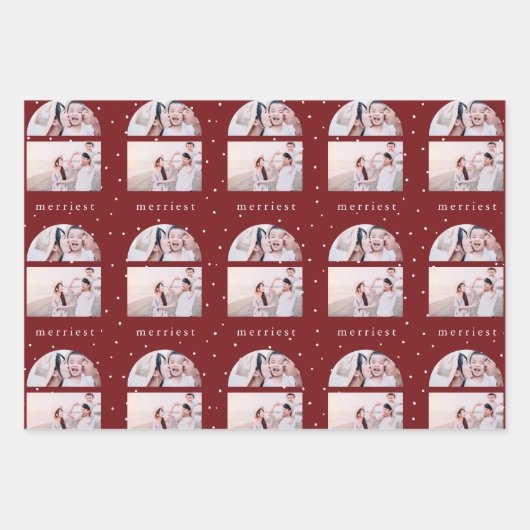 Snowy Red en White Merriest Kerstfoto Inpakpapier Vel (Voorkant)