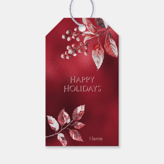Snowy Red Leaves Christmas Holiday Gift Label Cadeaulabel (Voorkant)