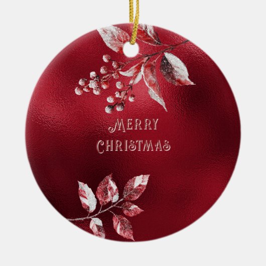 Snowy Red Leaves Kerstversiering Keramisch Ornament (Voorkant)