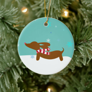 Snowy Reindeer Dachshund Tree Holiday Ornament