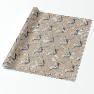 Snowy Reindeer Kraft Paper Wrapping Cadeaupapier
