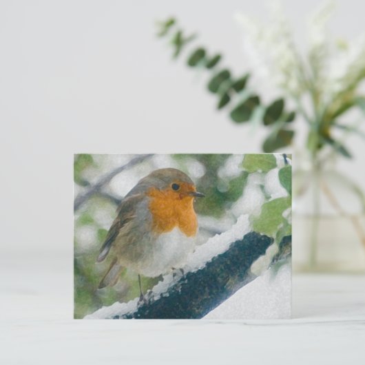Snowy Robin Briefkaart (Staand voorkant)