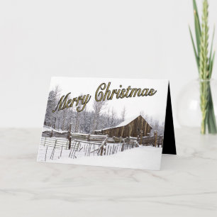 Snowy Rustic Countryside Barn Typography Custom Feestdagen Kaart