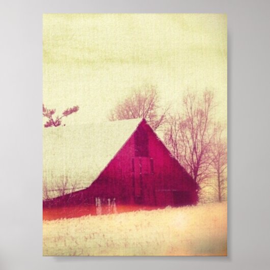 Snowy Rustic Red Winter Barn in Iowa Poster (Voorkant)