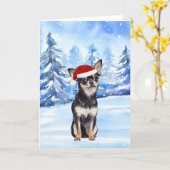 Snowy Santa Chihuahua Waterverf Christmas Kaart (Gele Bloem)