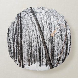 Snowy Scene in Woodland Michigan Rond Kussen