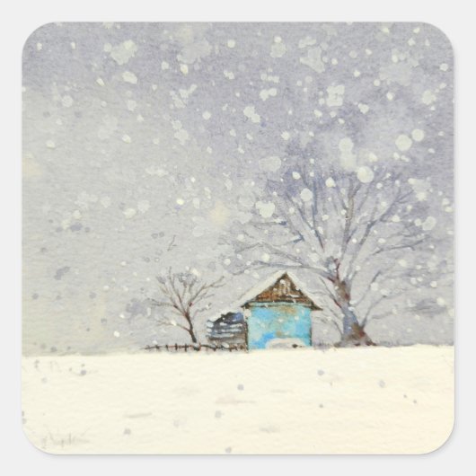 Snowy scenery waterverf sticker (Voorkant)