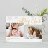 Snowy Script | 2 Foto Folie Feestdagenkaart (Staand Voorkant)