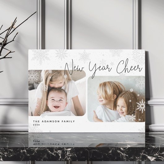 Snowy Script | 2 Foto Happy New Year Holiday Kaart