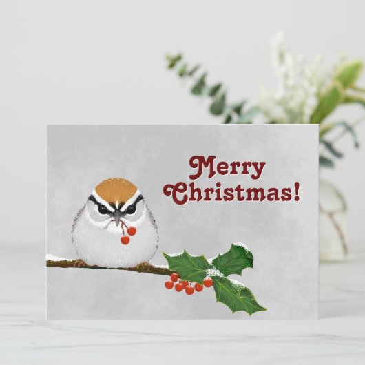 Snowy Sparrow met Holly en Berries Kaart (Staand voorkant)