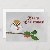 Snowy Sparrow met Holly en Berries Kaart (Voorkant / Achterkant)
