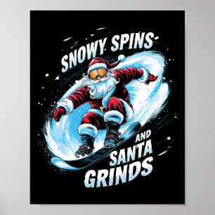 Snowy Spins Santa Grinds Snowboarder Kerstzoon Poster