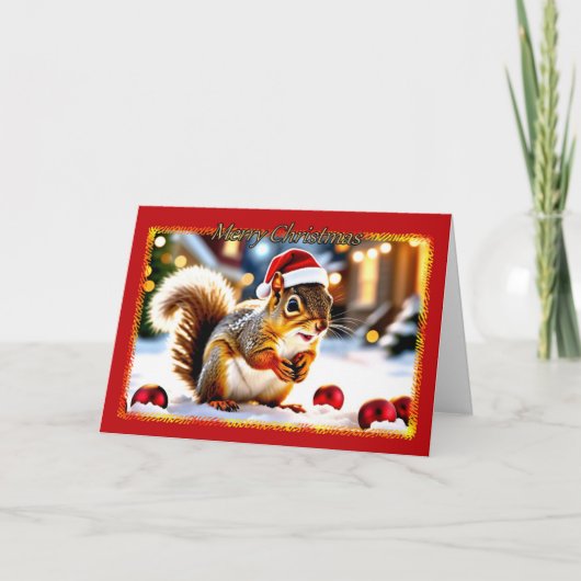 Snowy Squirrel Christmas Kaart (Voorkant)