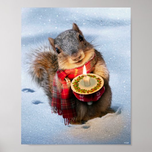 Snowy Squirrel Holding Candle Poster (Voorkant)