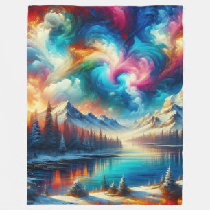 "Snowy Stropdas-Dye Landscape - levendige winterku Fleece Deken