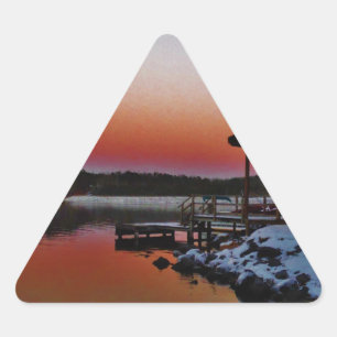 Snowy Sunset at Lake Arrowiad dock Driehoek Sticker