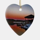 Snowy Sunset at Lake Arrowiad dock Keramisch Ornament (Rechts)