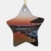 Snowy Sunset at Lake Arrowiad dock Keramisch Ornament (Links)