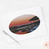 Snowy Sunset at Lake Arrowiad dock Ovale Sticker (Envelop)