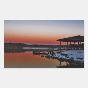 Snowy Sunset at Lake Arrowiad dock Rechthoekige Sticker