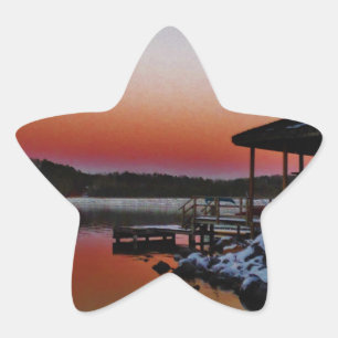 Snowy Sunset at Lake Arrowiad dock Ster Sticker
