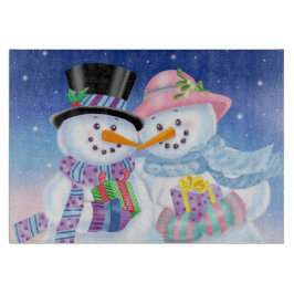 Snowy Sweethearts Glass Cutting Board Snijplank