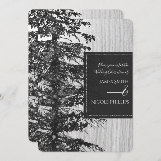 Snowy Tall Pine Tree Rustic Forest Winter Wedding Kaart (Voorkant / Achterkant)