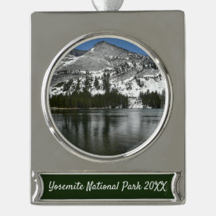 Snowy Tenaya Lake Yosemite National Park Foto Verzilverd Banner Ornament