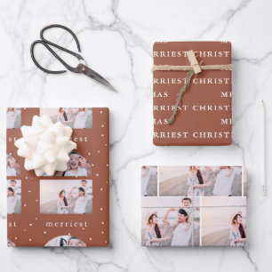 Snowy Terracotta Merriest kerstfoto Inpakpapier Vel