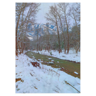 Snowy Trees Creek Forest Mountain Winter Scene Tafelkleed
