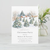 Snowy Trees Kantoor Corporate Christmas Party Kaart (Staand voorkant)