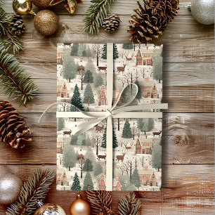 Snowy Village Cream Cadeaupapier
