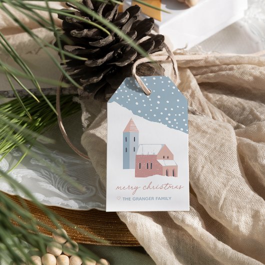 Snowy Village Holiday Cadeaulabel