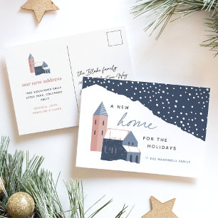 Snowy Village Holiday Moving Announcement Briefkaa Feestdagenkaart