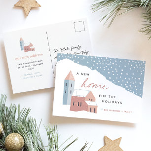 Snowy Village Holiday Moving Announcement Briefkaa Feestdagenkaart
