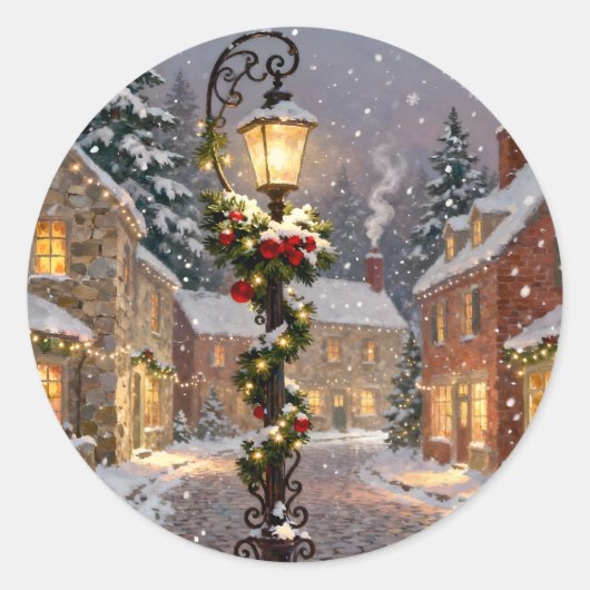 Snowy Village Scene with Lamppost Sticker (Devant)