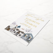 Snowy Village Town Whimsical Bruiloft Save The Dat Folie Uitnodiging (Gedraaid)