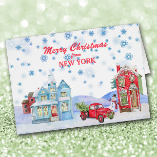 Snowy Village uit New York met kerstkaart
