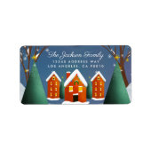 Snowy Village Winter Scène Kerstmis Etiket (Voorkant)