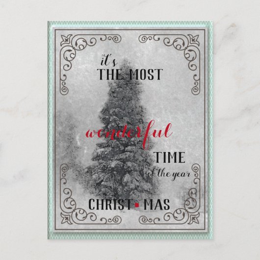 Snowy Vintage Kerstmis Briefkaart (Voorkant)