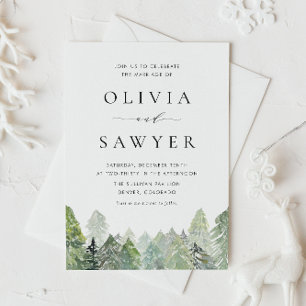 Snowy Waterverf Evergreen Winter Wedding QR Code Kaart