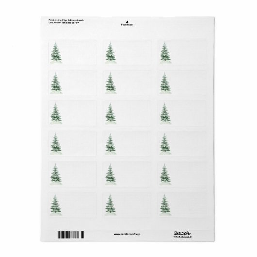Snowy Waterverf Pine Boom Blank DIY Print Address Etiket (Full Sheet)