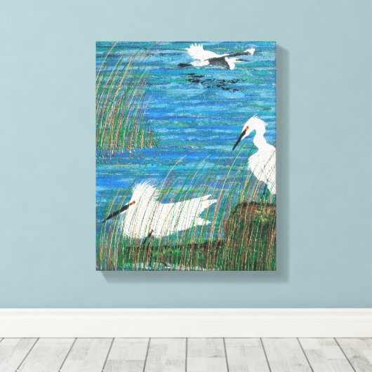Snowy white egret "estuary" canvas afdruk (Insitu (Houten vloer))