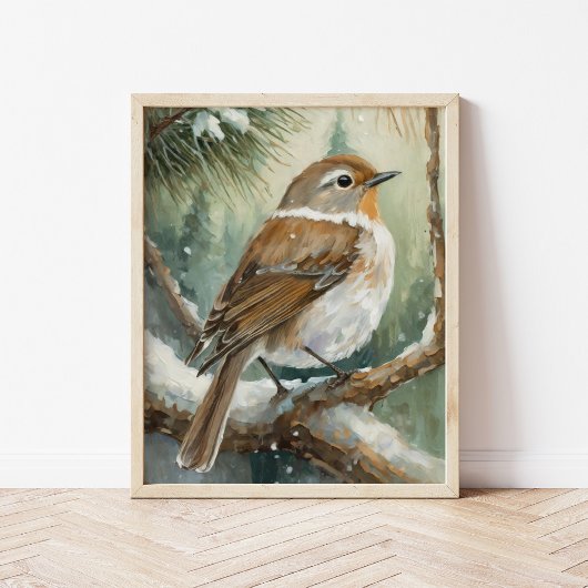 Snowy Winter Bird Modern Art Poster