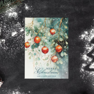 Snowy Winter Botanical & Ornamenten Kerst Feestdagenkaart