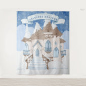 Snowy Winter Castle Foto Booth Backdrop Wandkleed (Voorkant)