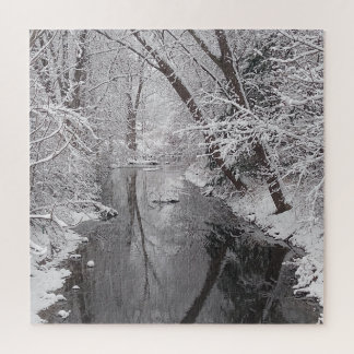 Snowy Winter Creek Tree Reflecties Puzzle Legpuzzel